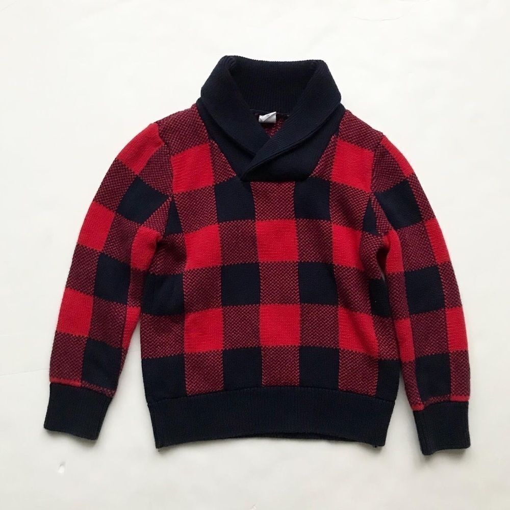 BABygap red/black knit buffalo plaid cowl neck sweater EUC 5T